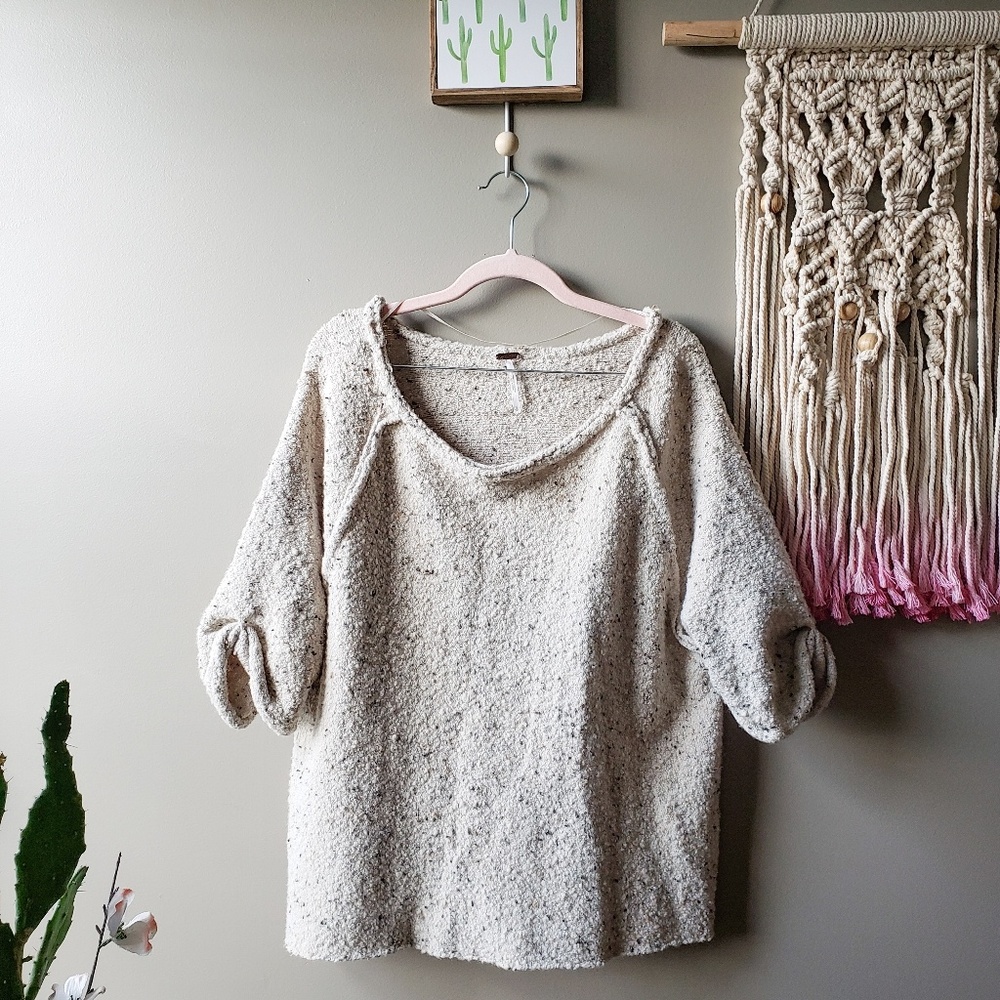 Free People Oatmeal Bouclé Scoop Neck Pullover